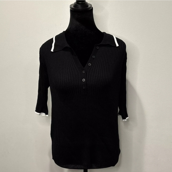 New! Calvin Klein Jeans Black Ribbed Polo Short Sleeve Shirt Size XS X-SMALL NWT - Picture 3 of 14